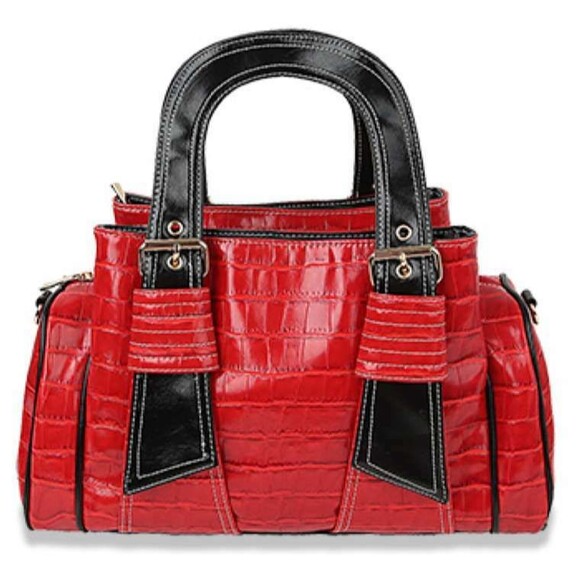 Red Embossed Satchel Handbag Fashion Satchel Purses Top Handle Tote - Picture 1 of 2